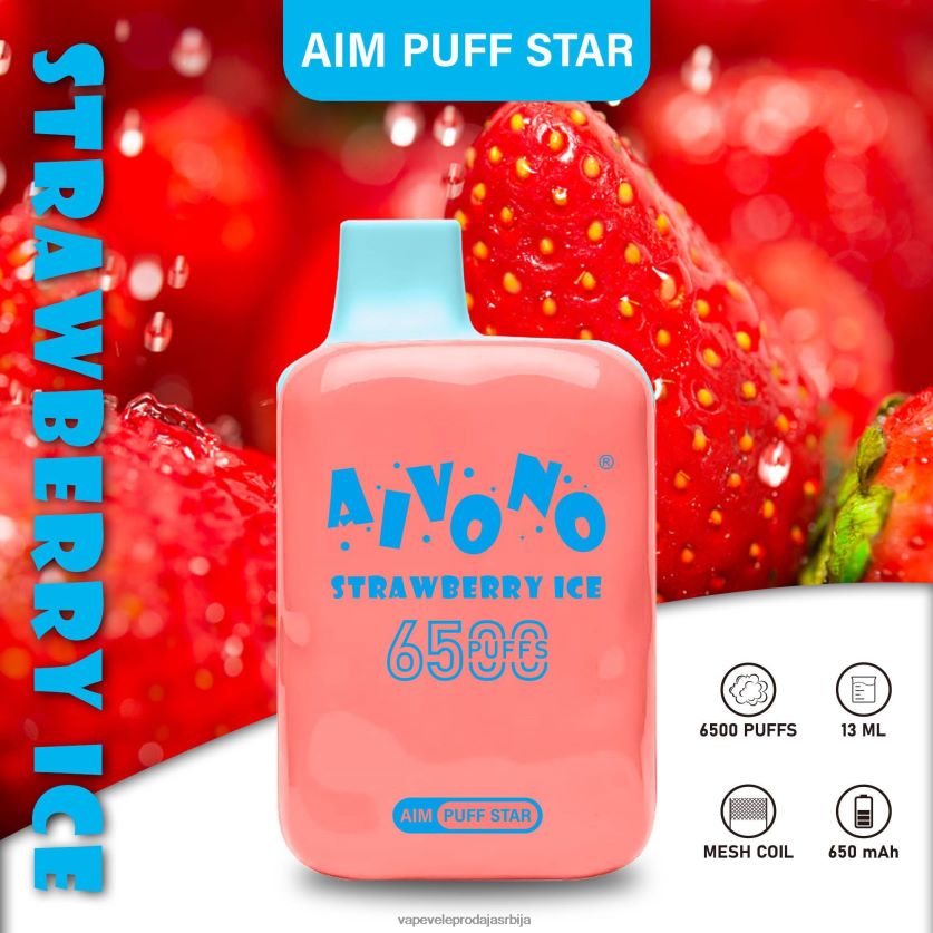 Aivono AIM PUFF STAR 6500 лед од јагоде - 84T88D288 Vape Bez Nikotina Cijena